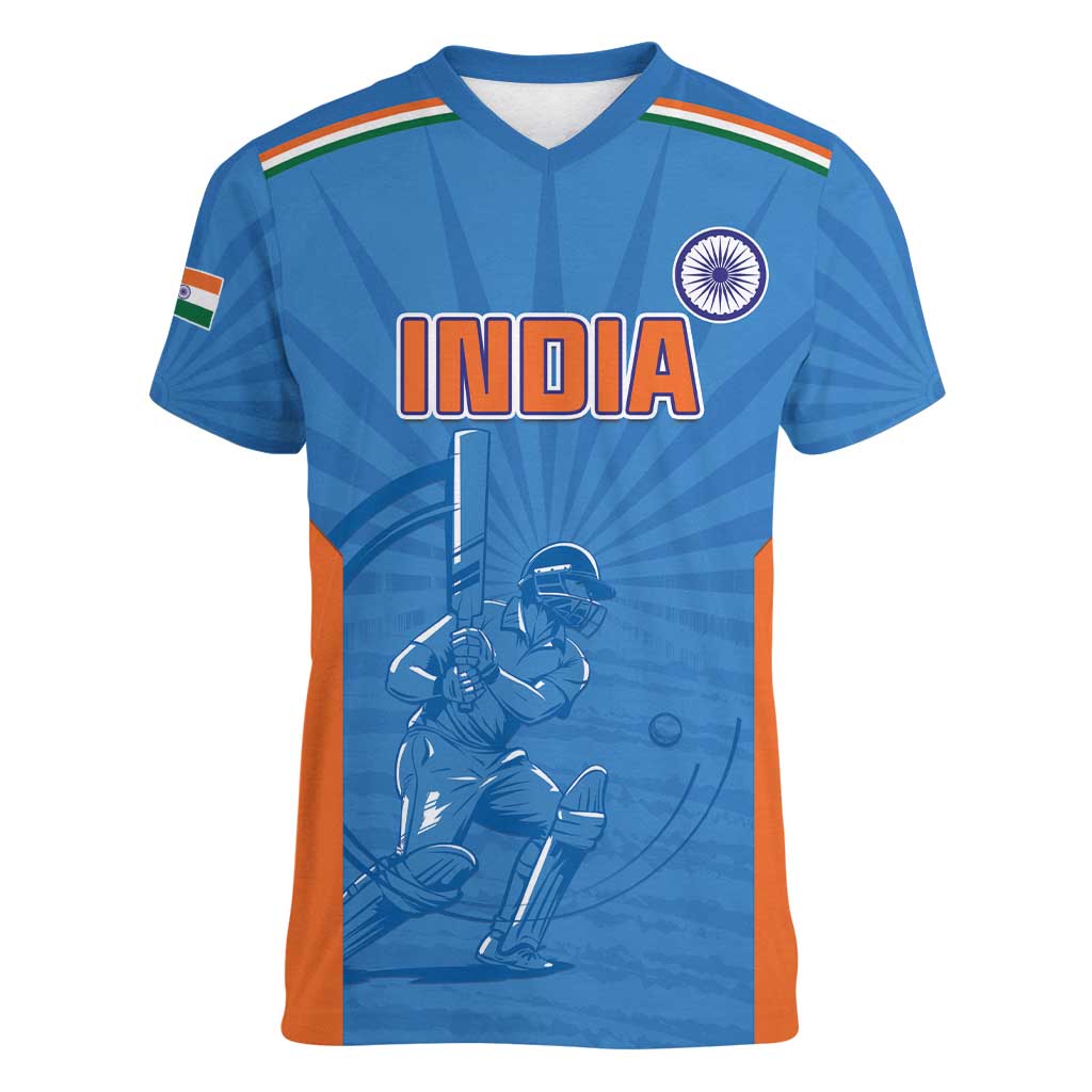 Custom India Cricket Women V-Neck T-Shirt Go Champions - Wonder Print Shop