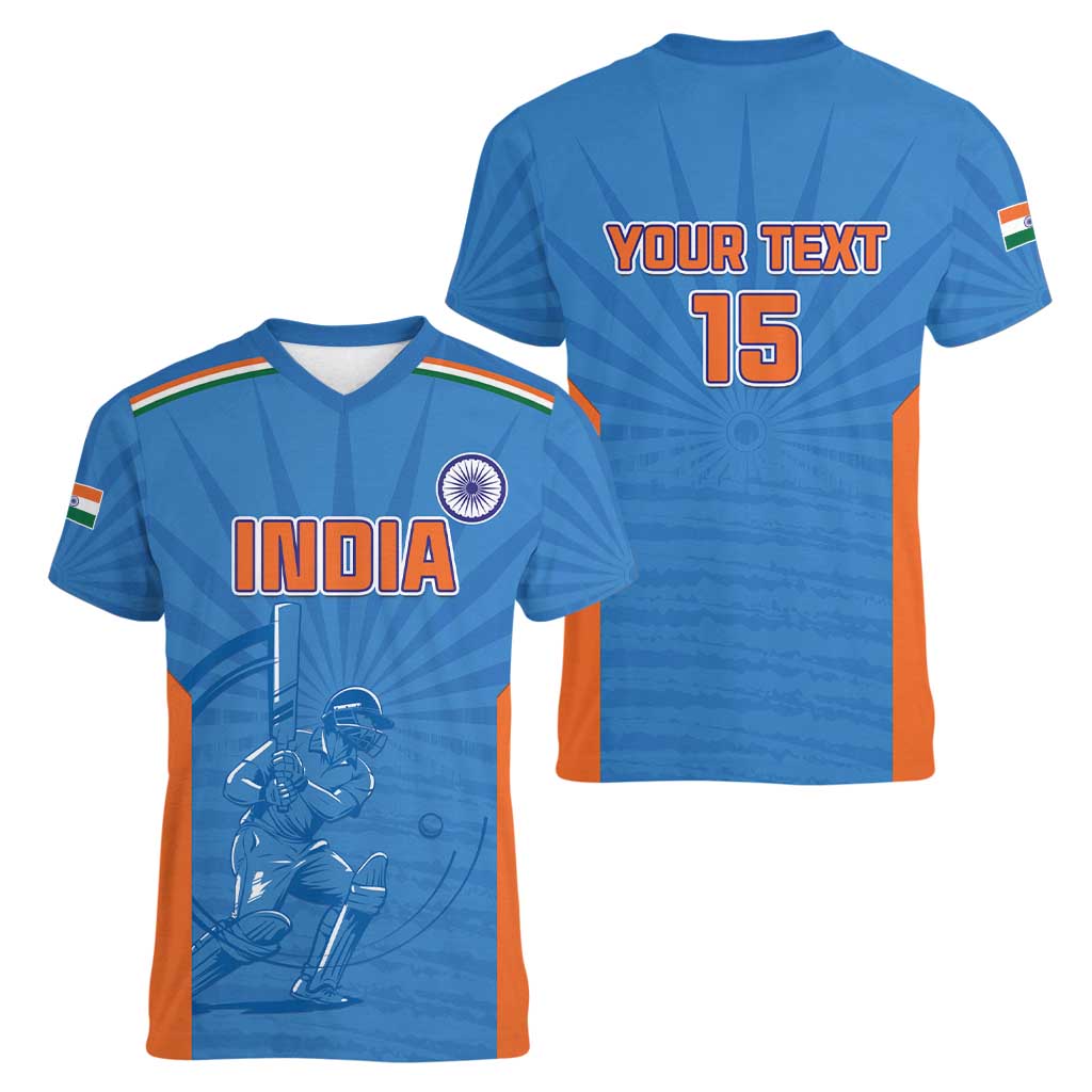 Custom India Cricket Women V-Neck T-Shirt Go Champions - Wonder Print Shop