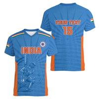 Custom India Cricket Women V-Neck T-Shirt Go Champions - Wonder Print Shop
