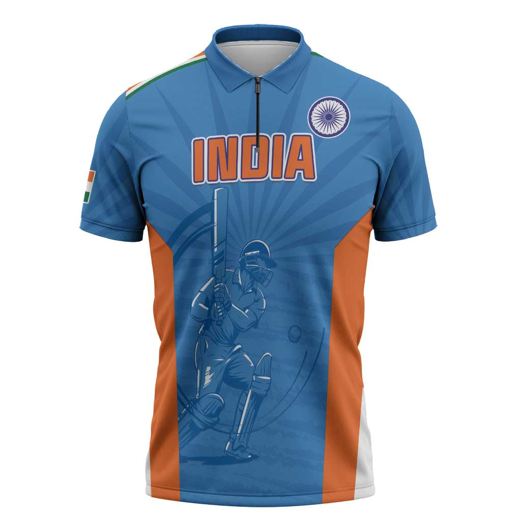 Custom India Cricket Zipper Polo Shirt Go Champions - Wonder Print Shop
