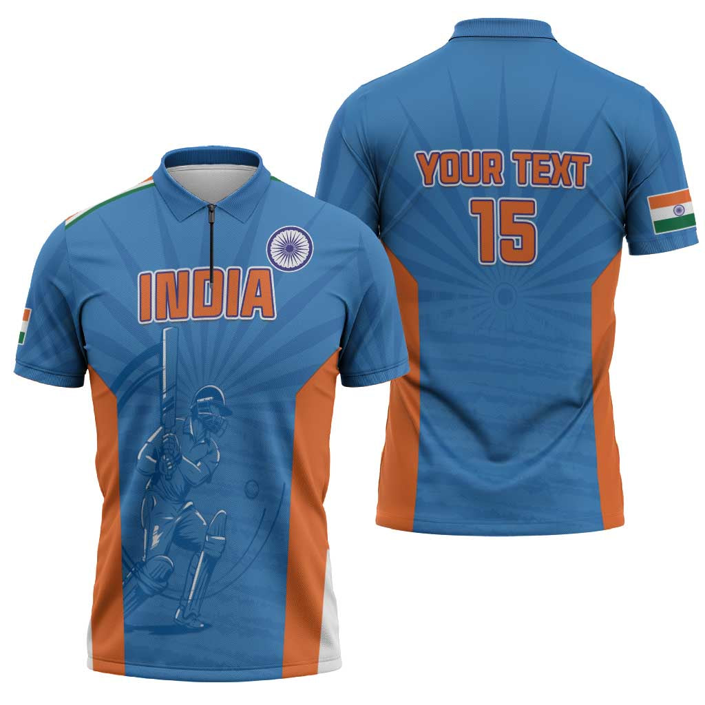 Custom India Cricket Zipper Polo Shirt Go Champions - Wonder Print Shop