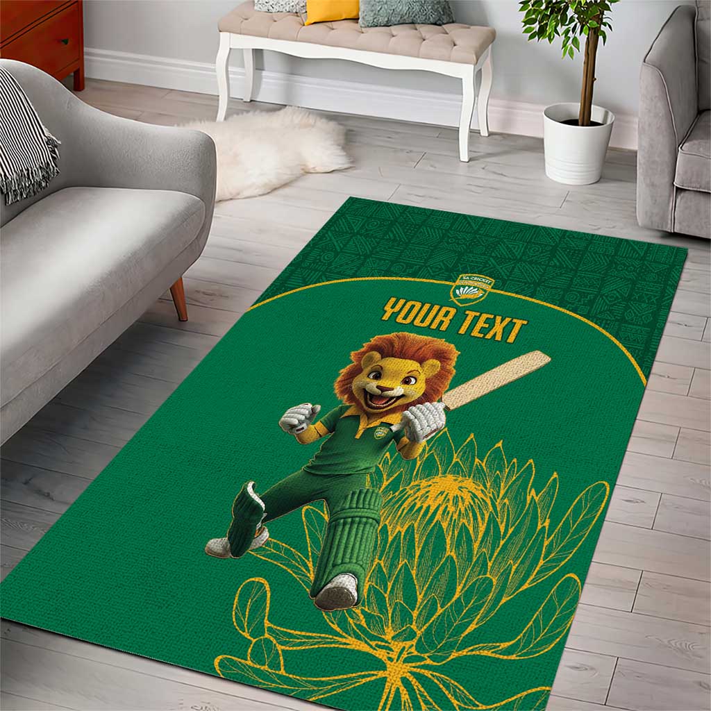 Custom South Africa Cricket Area Rug Lion Mascot With Protea - Wonder Print Shop