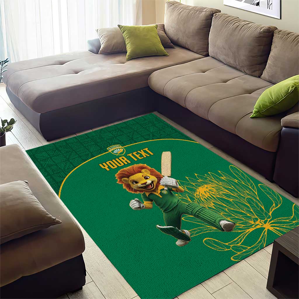 Custom South Africa Cricket Area Rug Lion Mascot With Protea - Wonder Print Shop