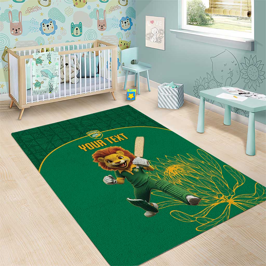 Custom South Africa Cricket Area Rug Lion Mascot With Protea - Wonder Print Shop