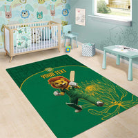 Custom South Africa Cricket Area Rug Lion Mascot With Protea - Wonder Print Shop