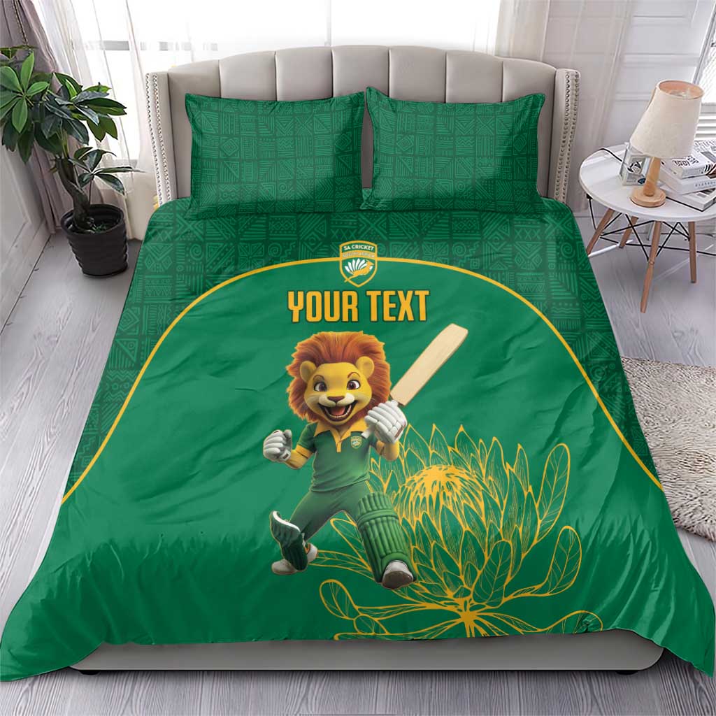 Custom South Africa Cricket Bedding Set Lion Mascot With Protea - Wonder Print Shop