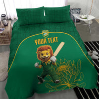 Custom South Africa Cricket Bedding Set Lion Mascot With Protea - Wonder Print Shop