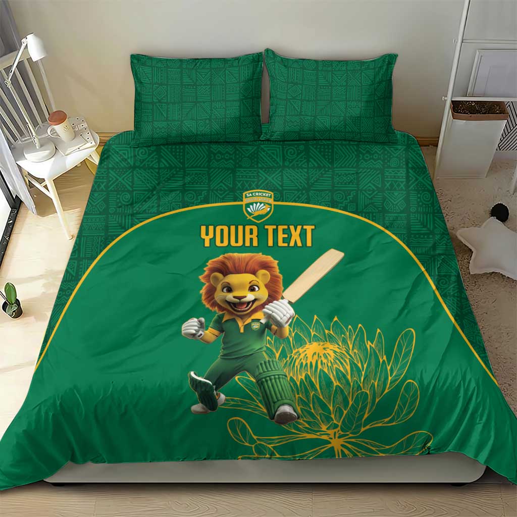 Custom South Africa Cricket Bedding Set Lion Mascot With Protea - Wonder Print Shop