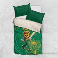 Custom South Africa Cricket Bedding Set Lion Mascot With Protea - Wonder Print Shop