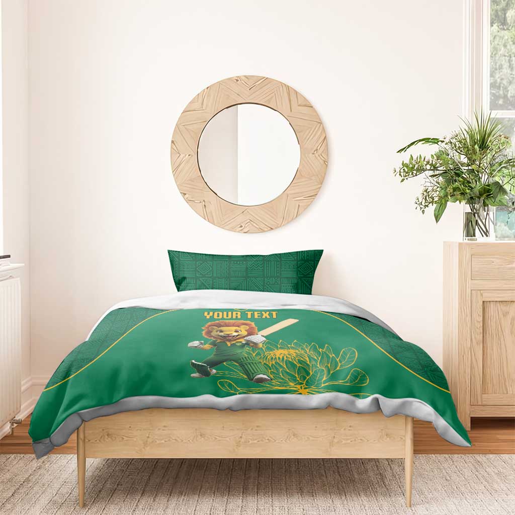 Custom South Africa Cricket Bedding Set Lion Mascot With Protea - Wonder Print Shop