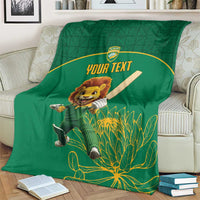 Custom South Africa Cricket Blanket Lion Mascot With Protea
