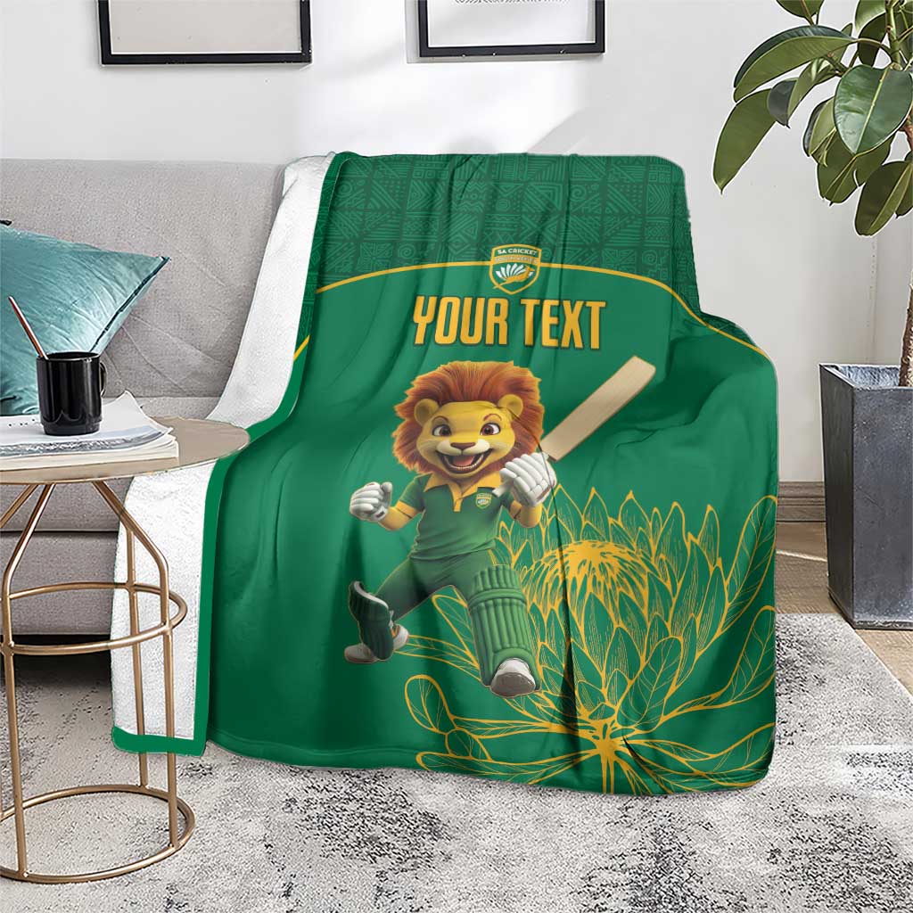 Custom South Africa Cricket Blanket Lion Mascot With Protea