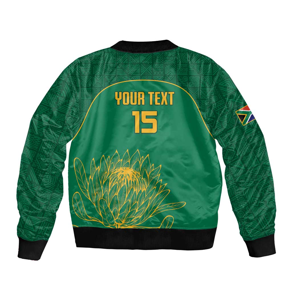 Custom South Africa Cricket Bomber Jacket Lion Mascot With Protea - Wonder Print Shop