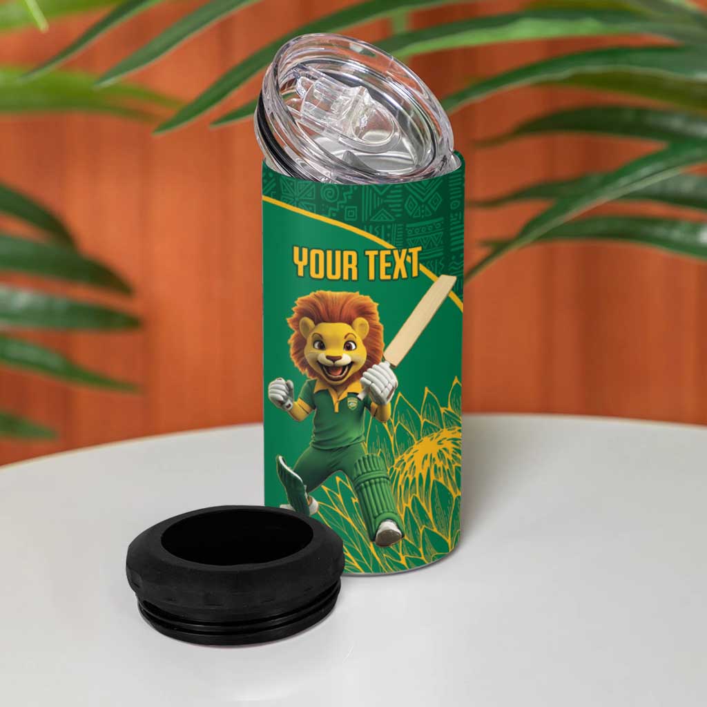 Custom South Africa Proteas Cricket 4 in 1 Can Cooler Tumbler Lion Mascot With Protea - Wonder Print Shop
