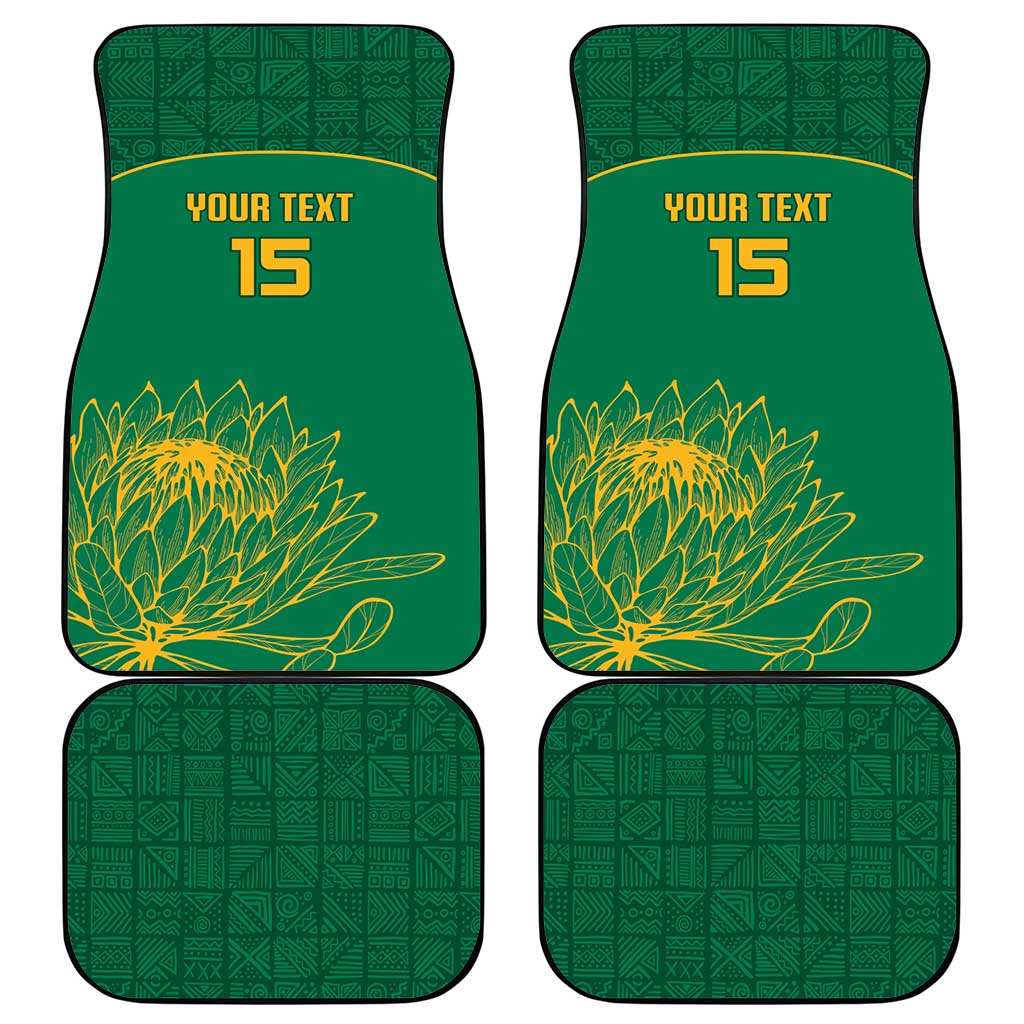 Custom South Africa Cricket Car Mats Lion Mascot With Protea - Wonder Print Shop