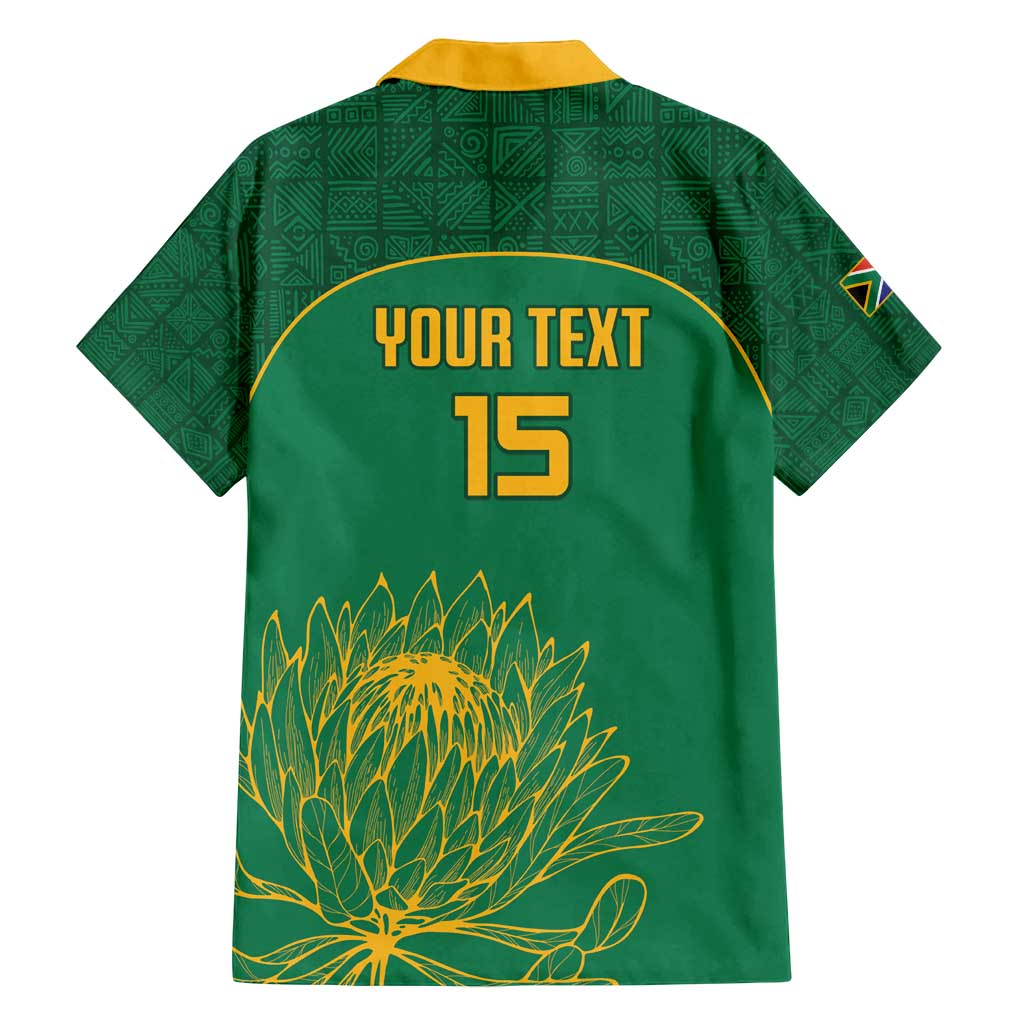 Custom South Africa Cricket Family Matching Long Sleeve Bodycon Dress and Hawaiian Shirt Lion Mascot With Protea - Wonder Print Shop