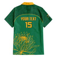 Custom South Africa Cricket Family Matching Long Sleeve Bodycon Dress and Hawaiian Shirt Lion Mascot With Protea - Wonder Print Shop