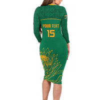 Custom South Africa Cricket Family Matching Long Sleeve Bodycon Dress and Hawaiian Shirt Lion Mascot With Protea - Wonder Print Shop