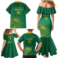 Custom South Africa Cricket Family Matching Mermaid Dress and Hawaiian Shirt Lion Mascot With Protea - Wonder Print Shop