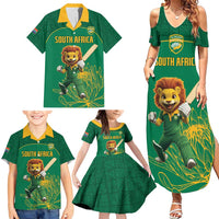 Custom South Africa Cricket Family Matching Summer Maxi Dress and Hawaiian Shirt Lion Mascot With Protea - Wonder Print Shop