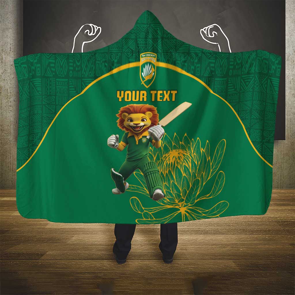 Custom South Africa Cricket Hooded Blanket Lion Mascot With Protea