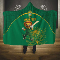 Custom South Africa Cricket Hooded Blanket Lion Mascot With Protea