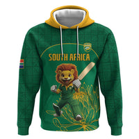 Custom South Africa Cricket Hoodie Lion Mascot With Protea - Wonder Print Shop