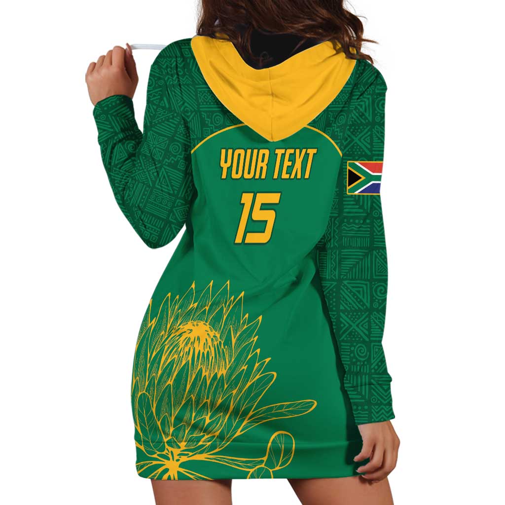 Custom South Africa Cricket Hoodie Dress Lion Mascot With Protea - Wonder Print Shop