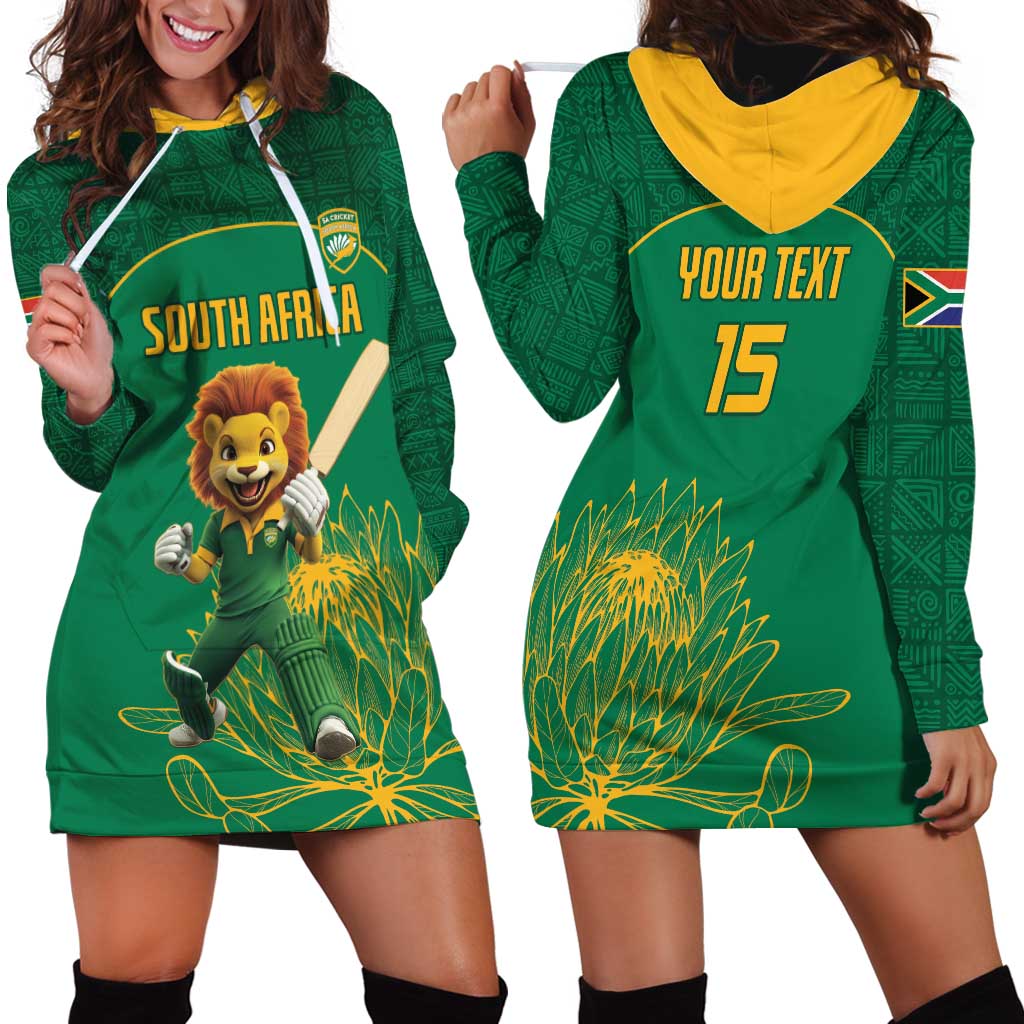 Custom South Africa Cricket Hoodie Dress Lion Mascot With Protea - Wonder Print Shop