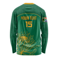 Custom South Africa Cricket Long Sleeve Shirt Lion Mascot With Protea - Wonder Print Shop