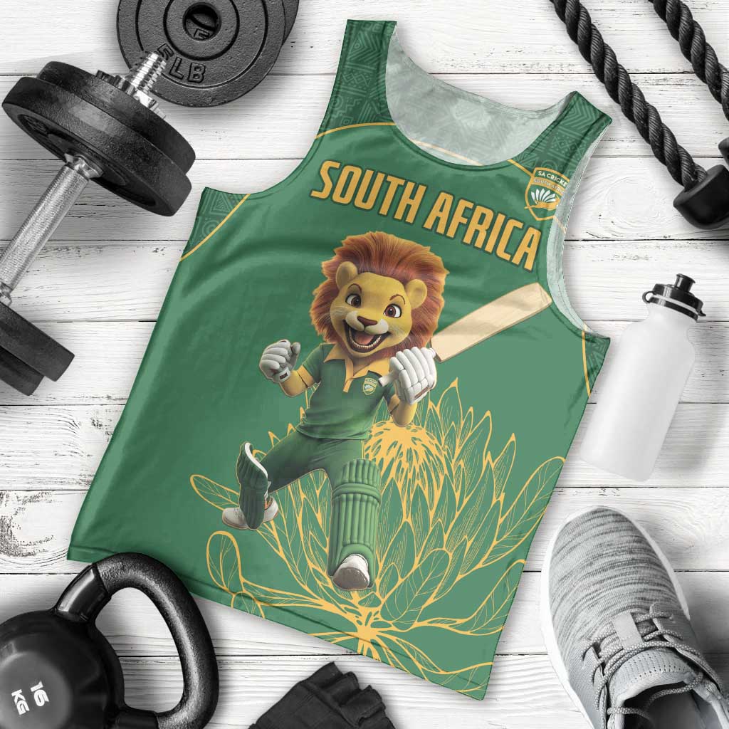 Custom South Africa Cricket Men Tank Top Lion Mascot With Protea - Wonder Print Shop