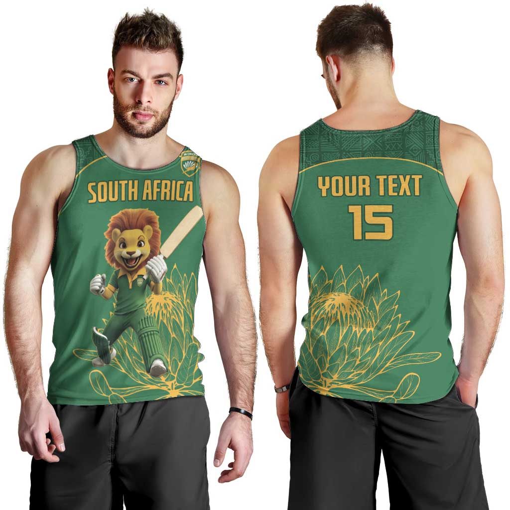 Custom South Africa Cricket Men Tank Top Lion Mascot With Protea - Wonder Print Shop