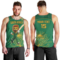 Custom South Africa Cricket Men Tank Top Lion Mascot With Protea - Wonder Print Shop