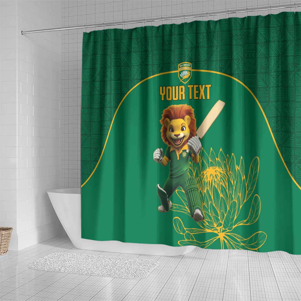 Custom South Africa Cricket Shower Curtain Lion Mascot With Protea