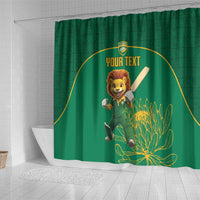 Custom South Africa Cricket Shower Curtain Lion Mascot With Protea