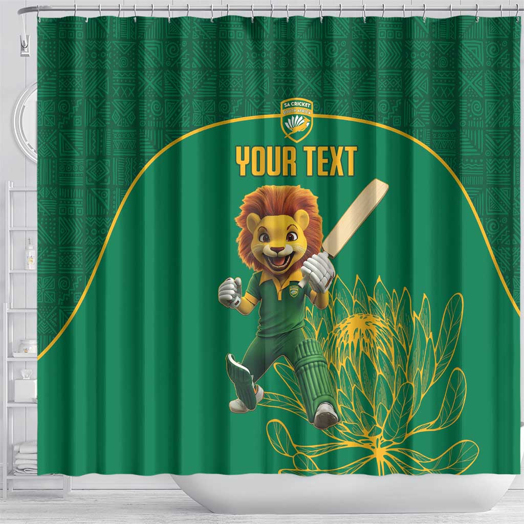 Custom South Africa Cricket Shower Curtain Lion Mascot With Protea