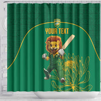 Custom South Africa Cricket Shower Curtain Lion Mascot With Protea