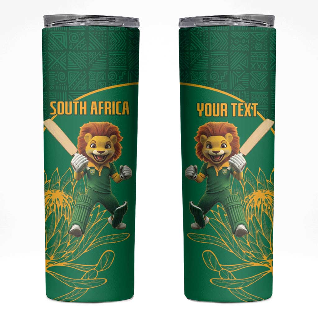 Custom South Africa Proteas Cricket Skinny Tumbler Lion Mascot With Protea - Wonder Print Shop