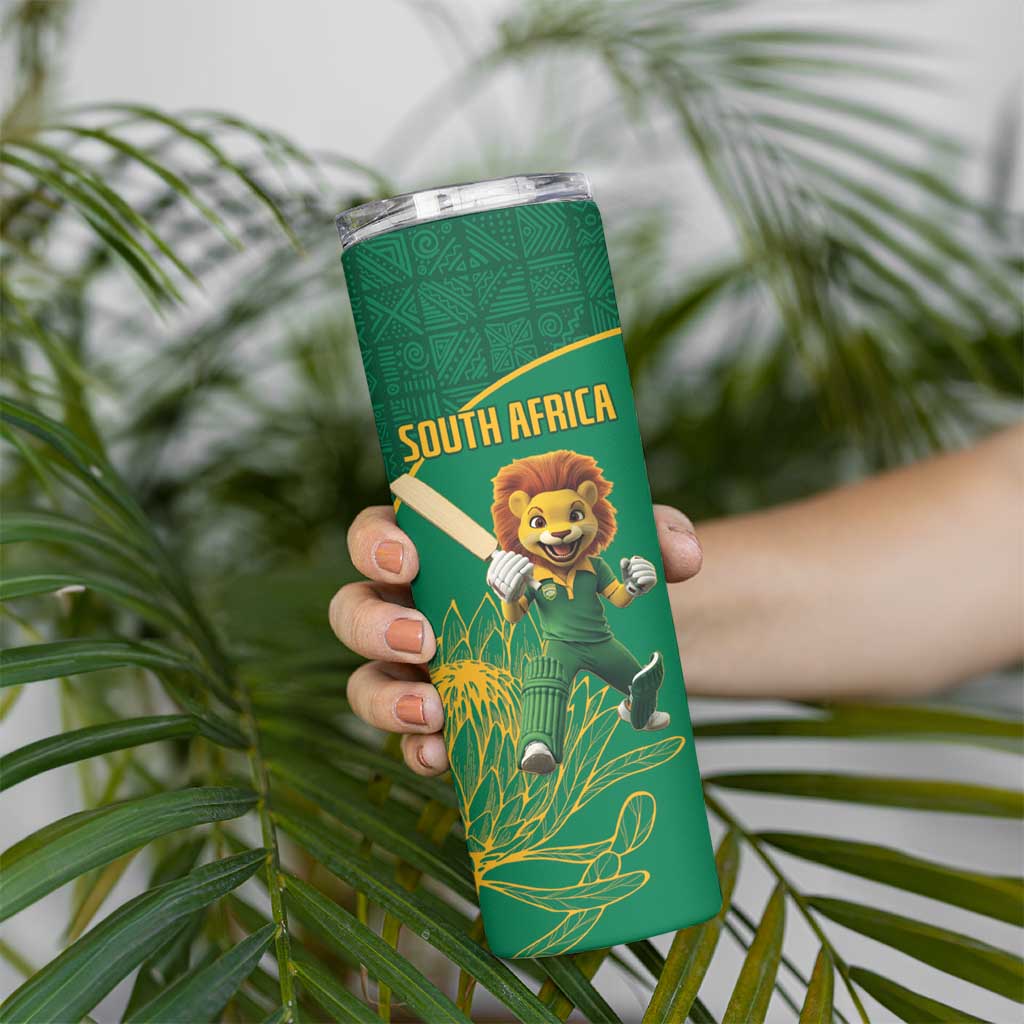 Custom South Africa Proteas Cricket Skinny Tumbler Lion Mascot With Protea - Wonder Print Shop