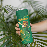 Custom South Africa Proteas Cricket Skinny Tumbler Lion Mascot With Protea - Wonder Print Shop