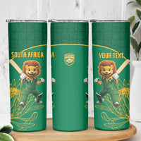 Custom South Africa Proteas Cricket Skinny Tumbler Lion Mascot With Protea - Wonder Print Shop