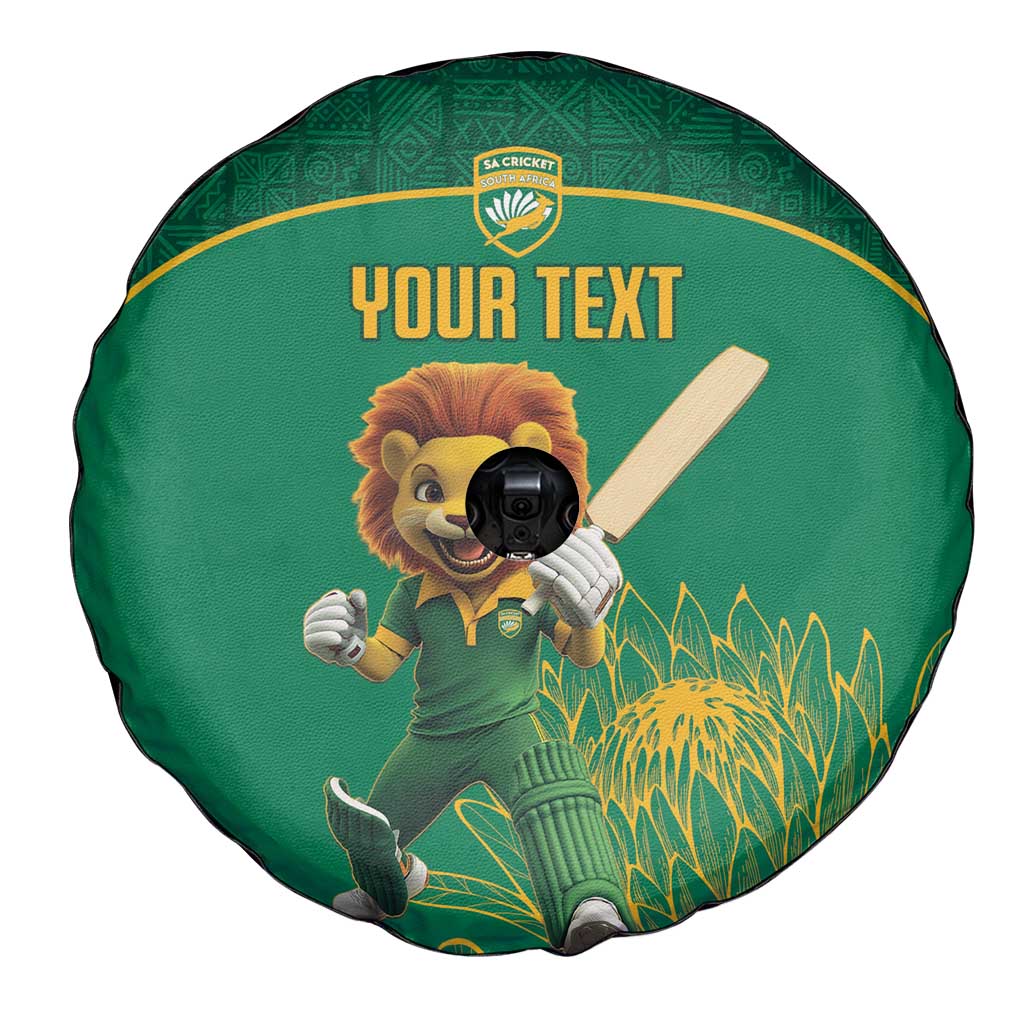 Custom South Africa Cricket Spare Tire Cover Lion Mascot With Protea - Wonder Print Shop