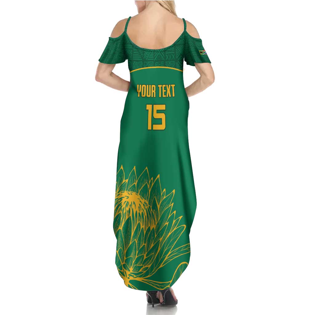 Custom South Africa Cricket Summer Maxi Dress Lion Mascot With Protea - Wonder Print Shop