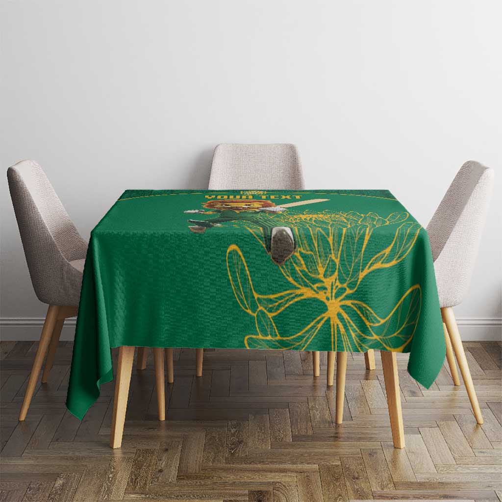 Custom South Africa Cricket Tablecloth Lion Mascot With Protea - Wonder Print Shop