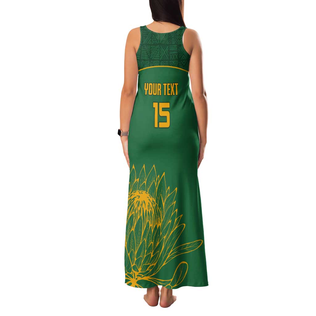 Custom South Africa Cricket Tank Maxi Dress Lion Mascot With Protea - Wonder Print Shop