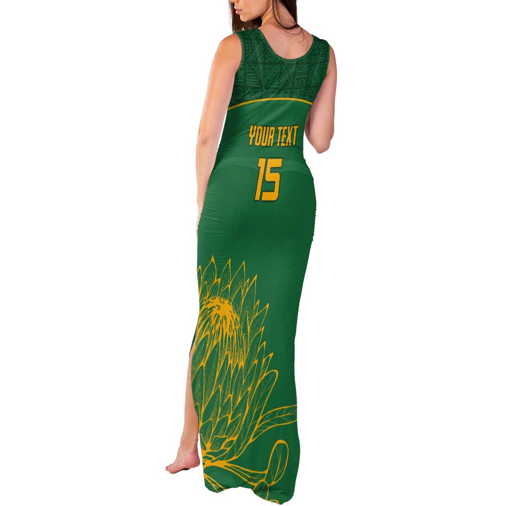 Custom South Africa Cricket Tank Maxi Dress Lion Mascot With Protea - Wonder Print Shop