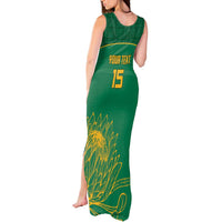 Custom South Africa Cricket Tank Maxi Dress Lion Mascot With Protea - Wonder Print Shop