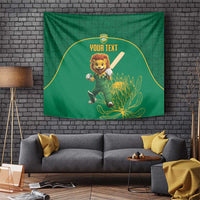 Custom South Africa Cricket Tapestry Lion Mascot With Protea - Wonder Print Shop