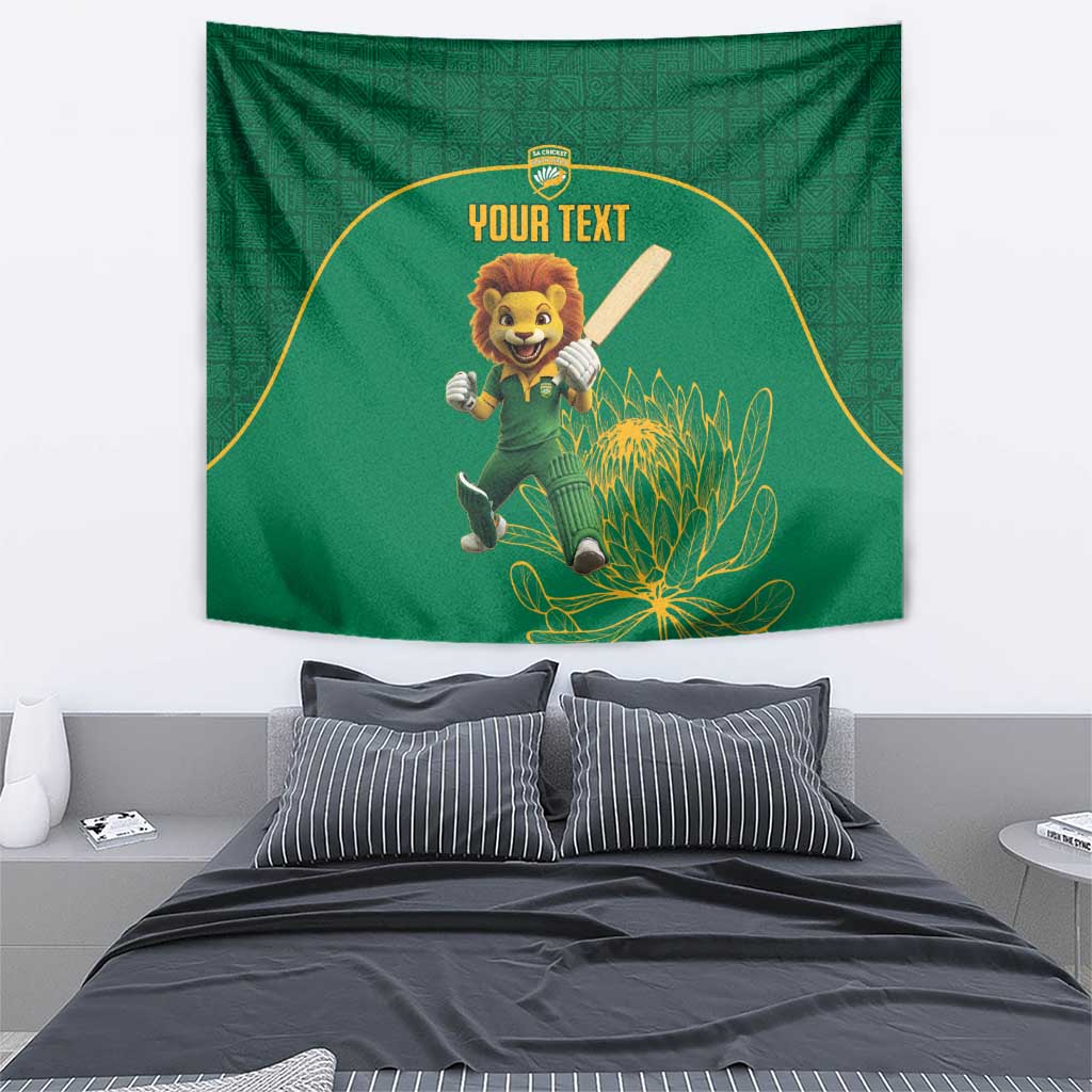Custom South Africa Cricket Tapestry Lion Mascot With Protea - Wonder Print Shop