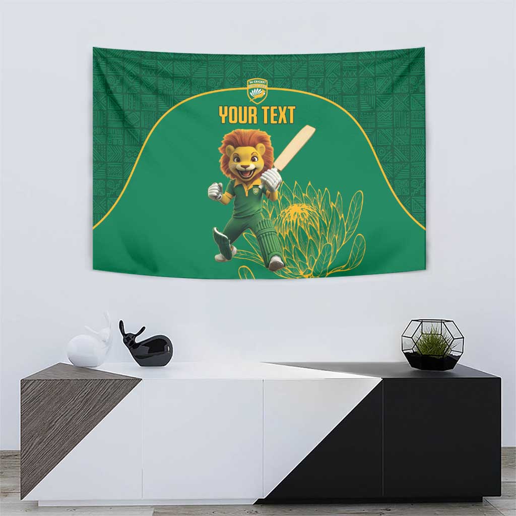 Custom South Africa Cricket Tapestry Lion Mascot With Protea - Wonder Print Shop